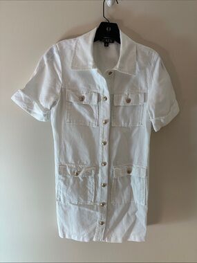 J. Crew White Linen Short-Sleeve Button-Front Utility Shirt Dress
